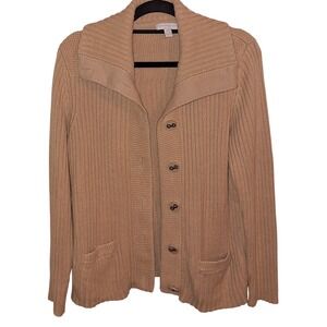 Charter Club Tan Chucky Cardigan Fishermen Sweater Size PM Cabincore Grandmacore